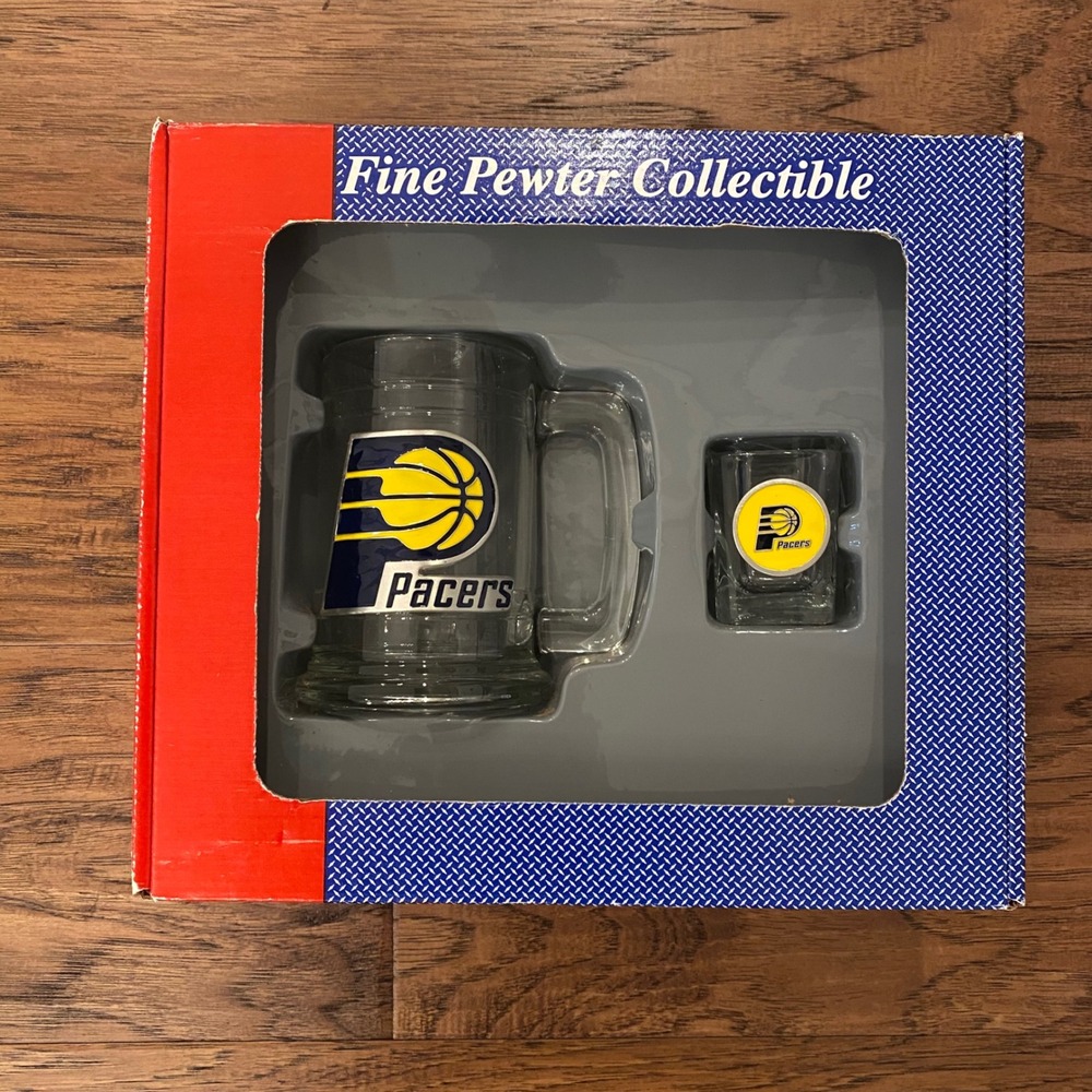 Great American Products Indiana Pacers Glass Mug Shot Glass Set Pewter NBA New